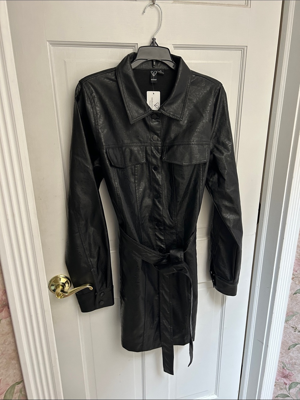 Black Faux Leather Shirt Dress Jacket